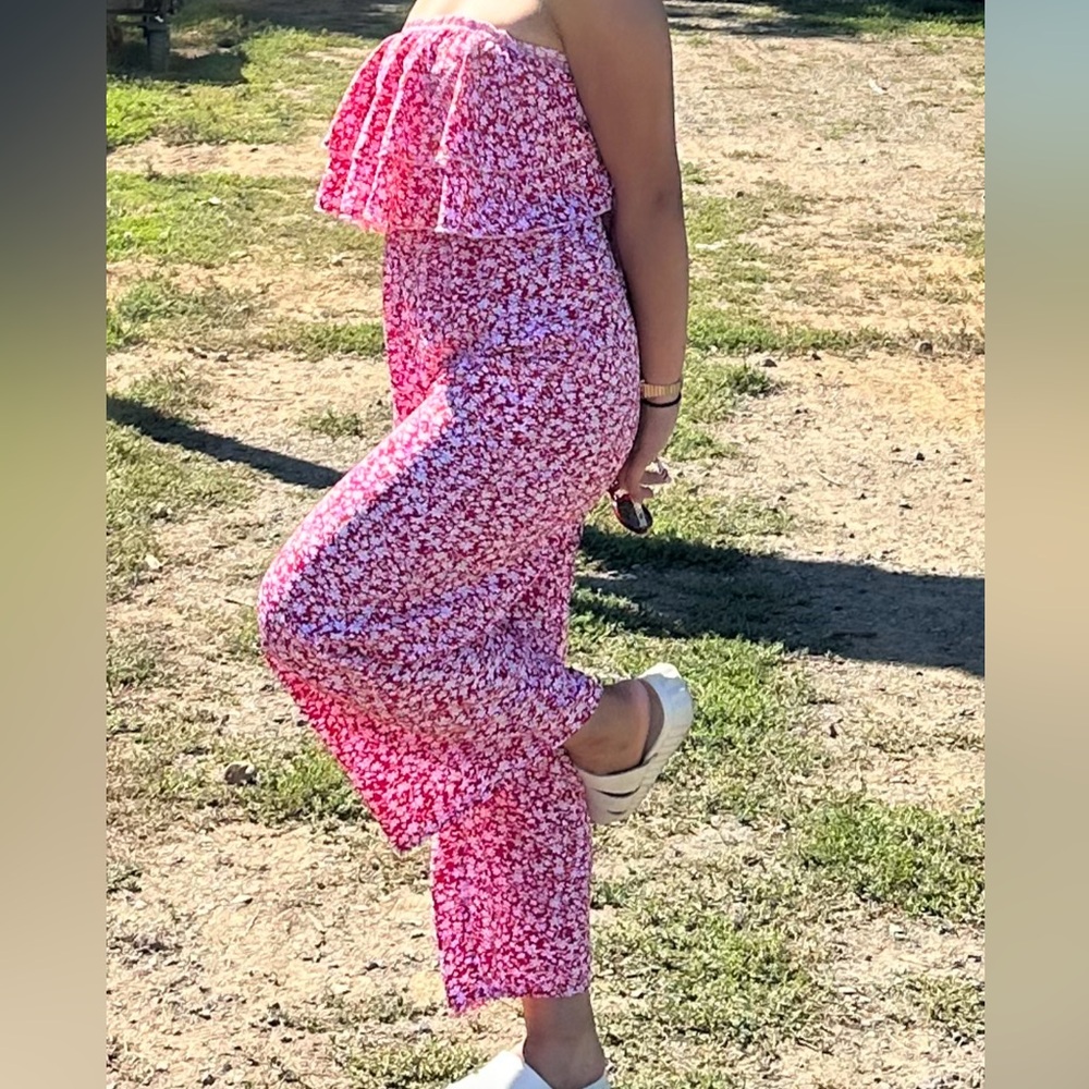 Red Floral Ruffle Jumpsuit/ Tube/ Dress